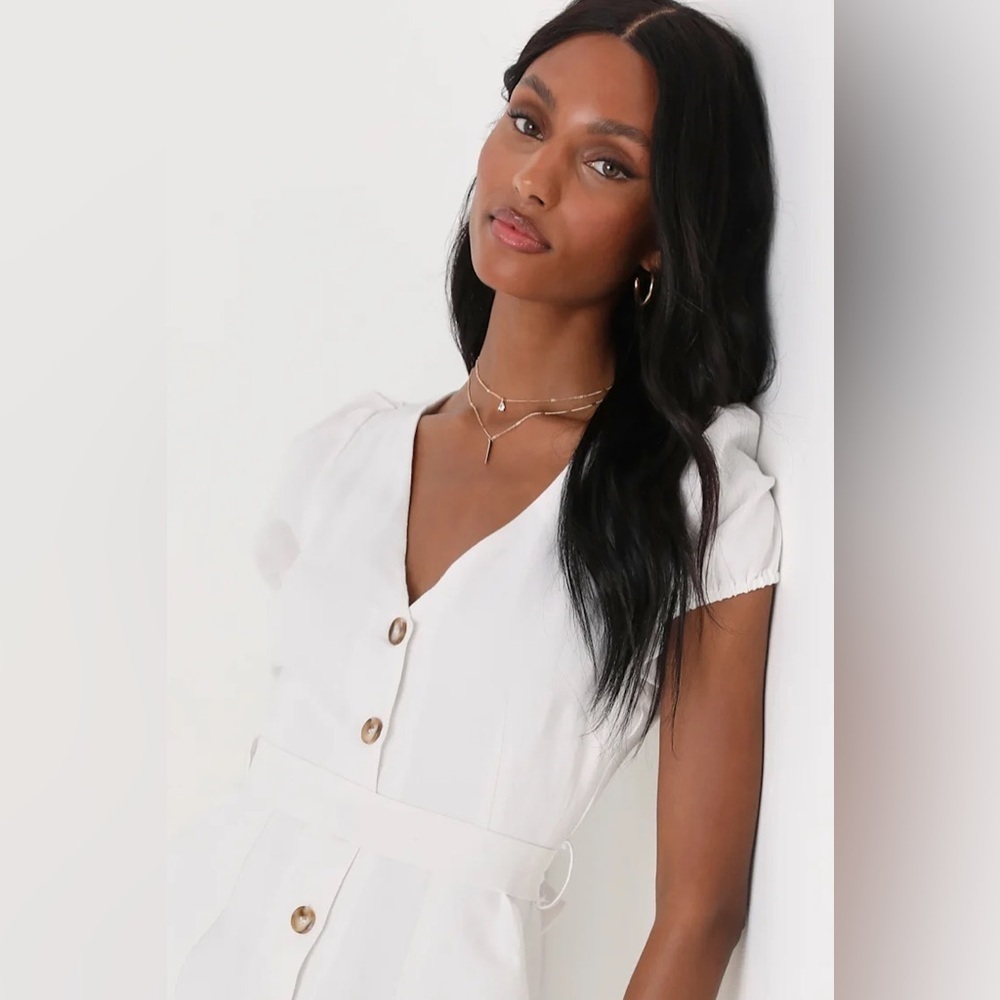 Lulus Sicily Sweetheart White Button-Front Puff Sleeve
Midi Dress - Picture 2 of 9